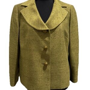 Le Suit Women's Green (hints of gold) Long Sleeve Lined Jacket, 12 Petite